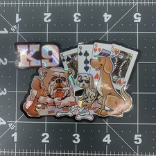 Vintage K9 Dogs Playing Poker Sticker Decal Metallic Prismatic Made In USA VEGAS