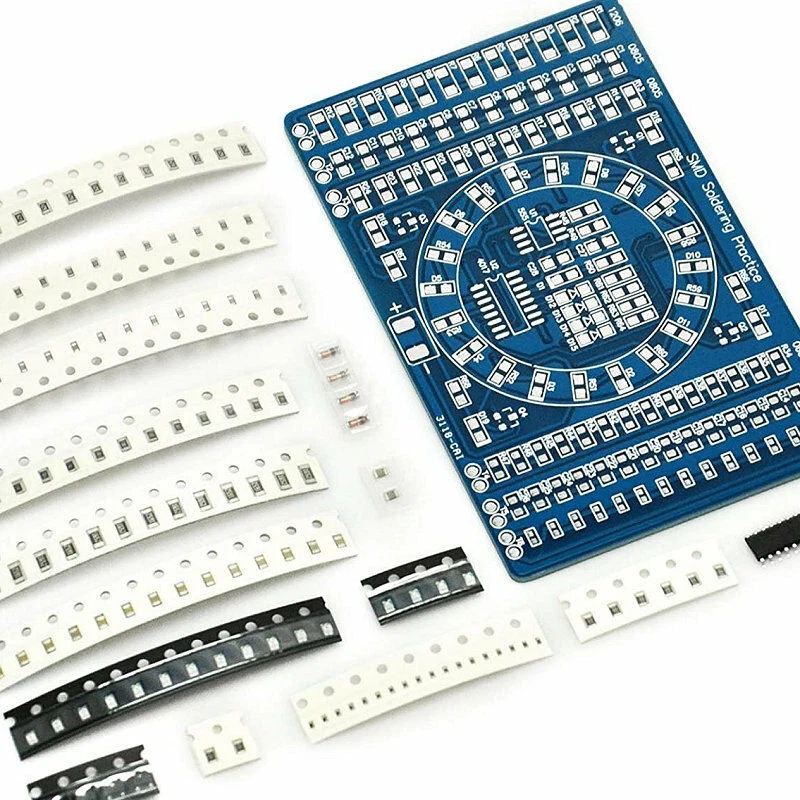 Soldering Practice Board. LED chaser Kit with SMD and Through hole  components