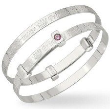 Princess Baby Shower Bracelet Bangle Pink Crystal cz Sterling Silver 925 Gift