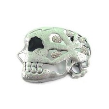 Halloween Skeleton Pirate Skull Rhinestones Fashion Pewter Metal Belt Buckle