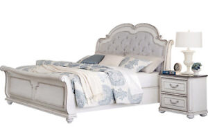 Country Farmhouse Distressed Antique White Tufted Queen Bed Bedroom Furniture Ebay