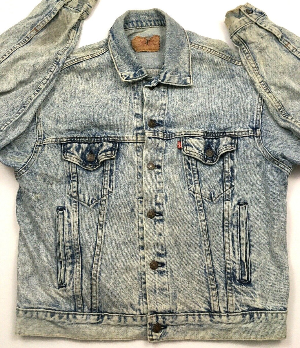 Vtg Levis Mens Jean Jacket Acid Stone Wash Made USA Distressed