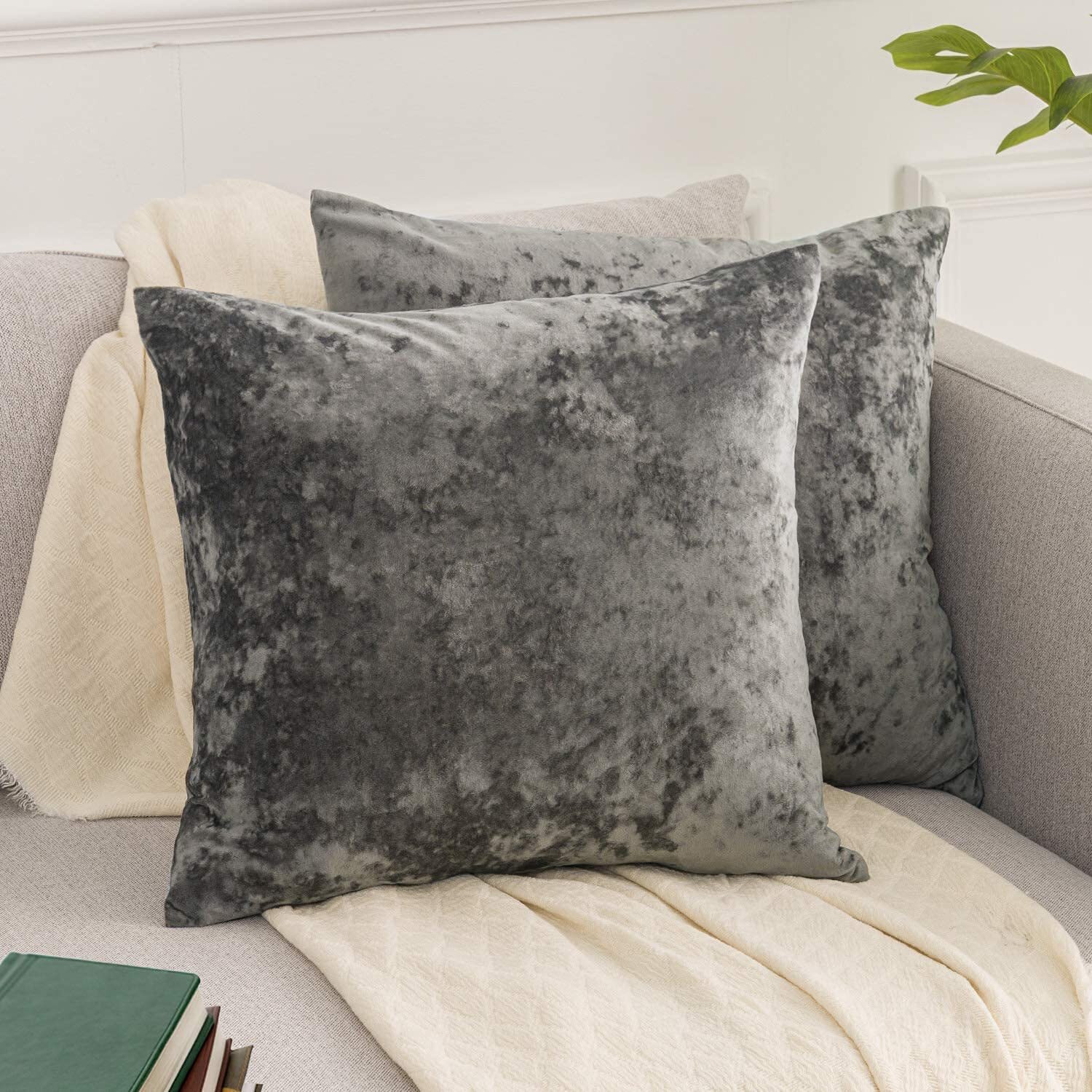 Umi Velvet Cushion Covers Square Plain Throw Pillow Cases for Seat