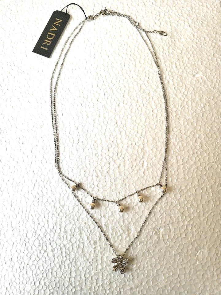 Collares Cadenas Colgante Flor Circonita cúbica Nadri Cristal Plata 2 Capas Foto 4 de 4