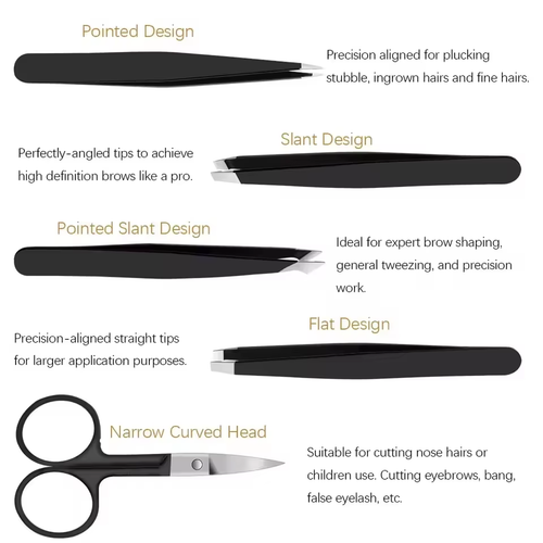 Professional 5-Piece Stainless Steel Tweezers Set for Eyebrows and Eyelashes - Picture 3 of 11