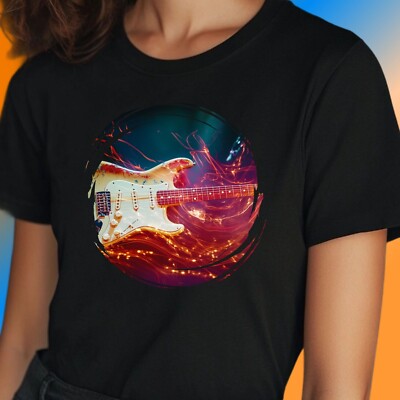 Frauen T-Shirt Feuer Gitarre Motiv Baumwolle Größe S bis 3XL