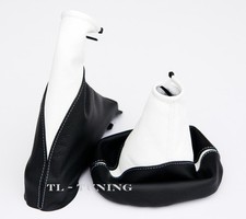 Passend für OPEL ASTRA G Bj.98-09 Schaltsack + Handbremssack LEDER WEISS-SCHWARZ