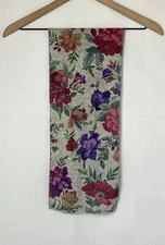 Women's Tan Rectangle Scarf w/ Purple & Red Flowers Classic Great for Hair