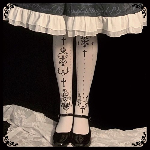 Medias Medias Calcetines Góticos Pantimedias con Estampilla Cruz Lolita Japonesa - Imagen 6 de 6