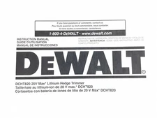 DeWalt DCHT820 20v Hedge Trimmer Paper Instruction Manual ~FAST~FREE~SHIPPING~