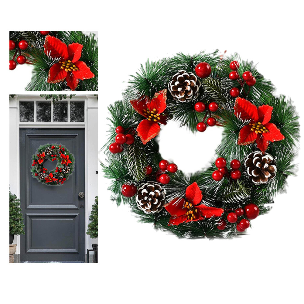 Christmas Wreath Cherry Pinecone Wreath PVC 32cm Wall Decorations (3