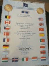 GENUINE NATO MEDAL CERTIFICATE - KOSOVO IN MINT CRISP CONDITION