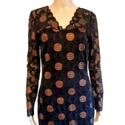 joe browns lace dress Black Metallic Copper Polka DotParty US Size 8 cheap bridesmaid dress black