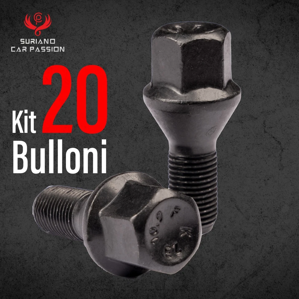 20 Bulloni Dadi Ruote Cerchi Lega Per Jeep Compass 2017-2020 M12X1,25 NERI - Immagine 2 di 4