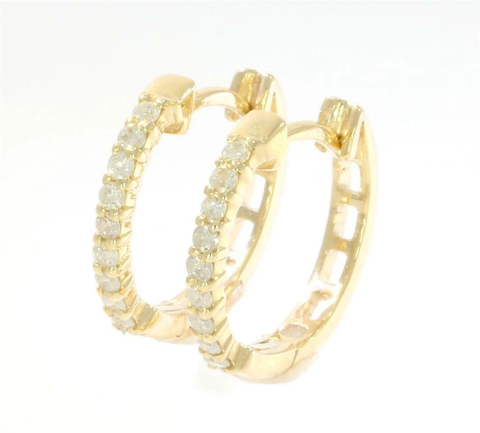 Conjunto de aretes tipo argolla de diamantes redondos naturales SI1 G de oro blanco de 0,60 pulgadas Foto 4 de 4