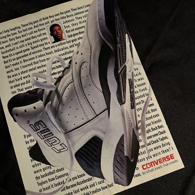 Vintage Kevin Johnson Converse Advertising Print Ad Accelerator Hoops Shoes 1991