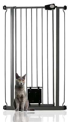 Bettacare Dog Gate Extra Tall Pet Gate with Cat Flap, Slate Grey, 68.5cm - 75cm