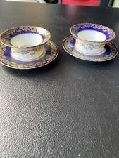 Haviland Limoges Gold & Blue  Ramekin & Saucer Set (2)
