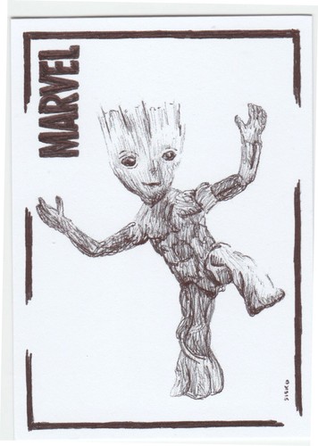 ACEO Art Sketch Card Marvel Groot Young Superhero Ink Drawing C
