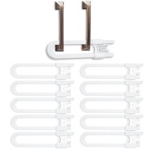 Vmaisi 10 Pack Baby Sliding Cabinet Locks - Adjustable U Shaped Child White
