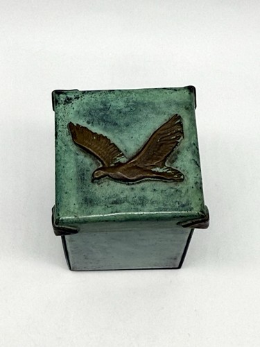 Enrique Zavala Schmuckschatulle Mexiko Modernist Metall Wildleder signiert Pille Schmuck Vogel - Bild 2 von 7