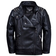 Kids Boys Girls Biker Motorcycle Rivet Leather Jacket School Trench Coat Jacket