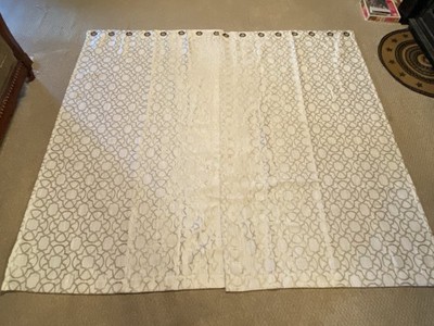 Blackout Drapes 2 Panels 85'' Grommet Neutral Beige Metallic Embroidered Trellis