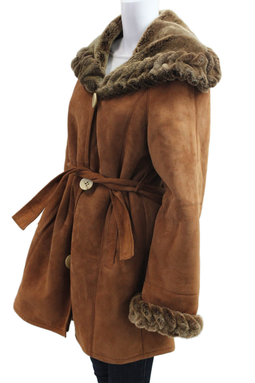 Christia Womens Solid Brown Collared Button Long … - image 2