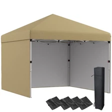 Pop Up Canopy Tent W/3 Sidewalls, Leg Weight Bags And Carry Bag, Height Adjust