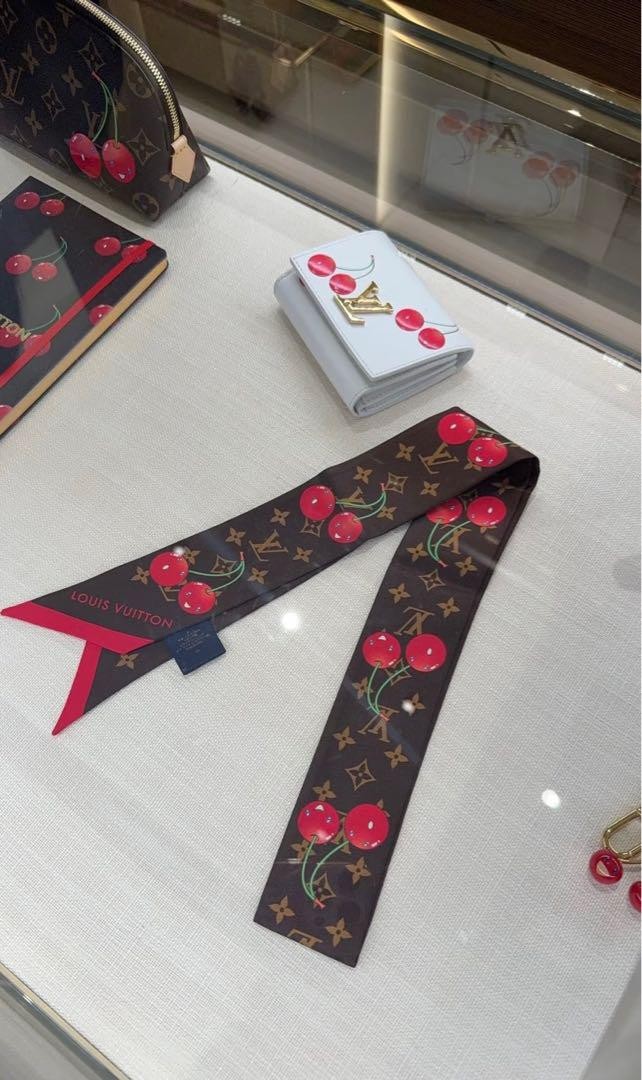 Louis Vuitton Takashi Murakami Silk LV TM Bandana BB Monogram M96085 Cherry Brow