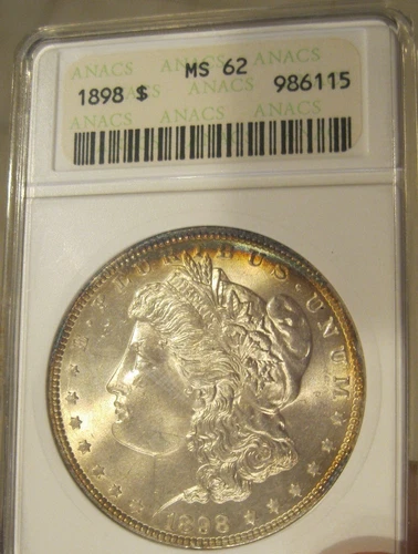 1898 Morgan Silver Dollar - old gen ANACS, MS 62, Peripheral toning, 5291