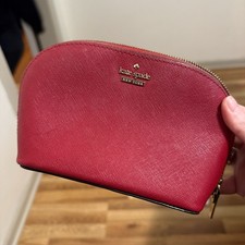 Kate Spade New York Red Cosmetic Bag Makeup Pouch Saffiano Leather Zip Case