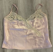 VTG 80s-90s Victorias Secret Cami Gold Label Pink Satin lace Babydoll Coquette S