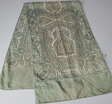 Vintage Japan Scarf BAAR  BEARDS Hand Rolled GREEN PAISLEY Rectangle 13 x 44"