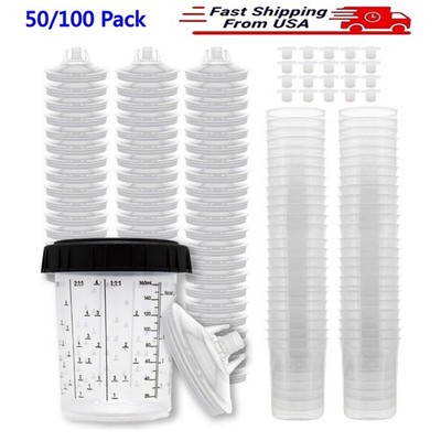 50/100 Pack Disposable Paint Cup Liners 190 Mic 4 Size Spray Gun System for 3M