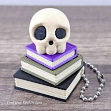 Skull on Books Clicker –3D Printed Fidget Keychain Sensory Toy- Cottagecore Gift
