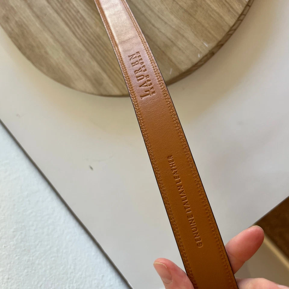 Cinturón Ralph Lauren Negro Cuero Genuino Italiano Puntada Blanca Plateado Talla Mediana Foto 3 de 4