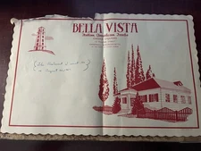Vintage 1947 Bella Vista Haverhill Mass Restaurant Paper Placemat Paper Loss