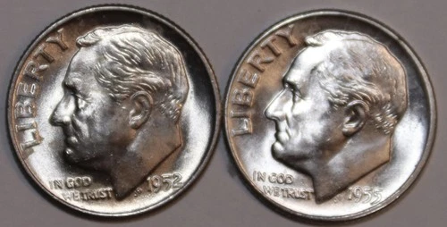 (2) Brilliant Uncirculated Roosevelt Dimes - 1952D 1955P - #0157E