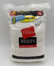 Hanes Men Briefs White Sz 38 Underwear 8 pk Vtg 2001 Preshrunk Cotton
