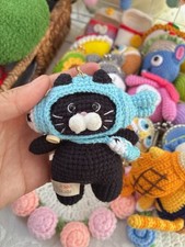 Kitty Cat Fish Handmade Crochet Keychain Bag Charm Cute Holiday Gift Acessary