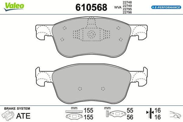 Valeo 610568 Bremsbelagsatz FüR Scheibenbremse Bremsbelagsatz FüR Ford-image