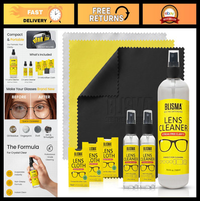 Crystal Clear Eyeglass Lens Cleaner Spray Kit - 2x2oz + 1x16.9oz + 3 Cloths - Pa