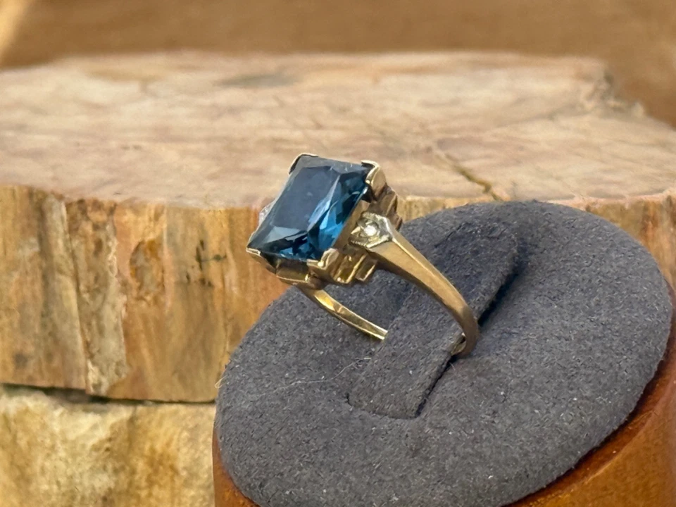 Anillo de oro amarillo macizo de 10 quilates de 3 quilates de iolita con diamantes talla 6,75--2599,25 Foto 4 de 4