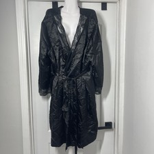 Amoureuse Robe 3X Black Satin Feel Floral Lace Trim Romantic Sexy