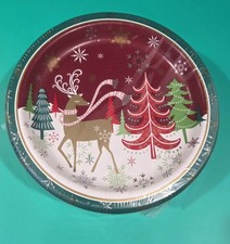85 ct Premium Christmas Paper Plates 10 1/16" Reindeer/Trees Red/Grn/Wht