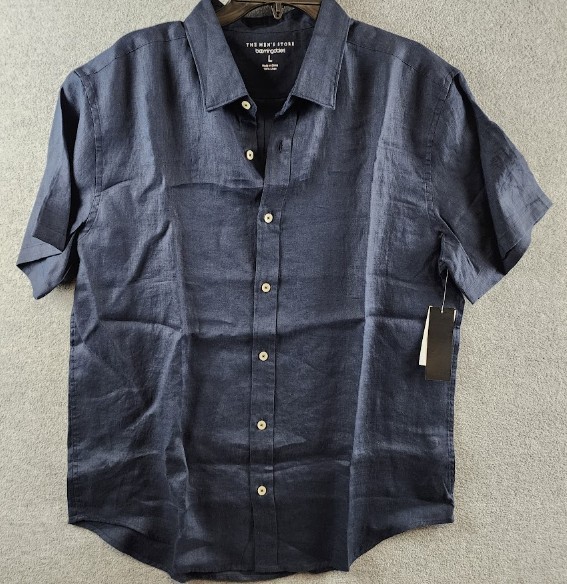 The Men's Store at Bloomingdale's Short Sleeve Linen Shirt Men's Large True Navy