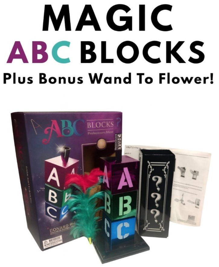 ABC BLOCKS Magic Trick Set Tube Cubes Change Places Vanish + Wand