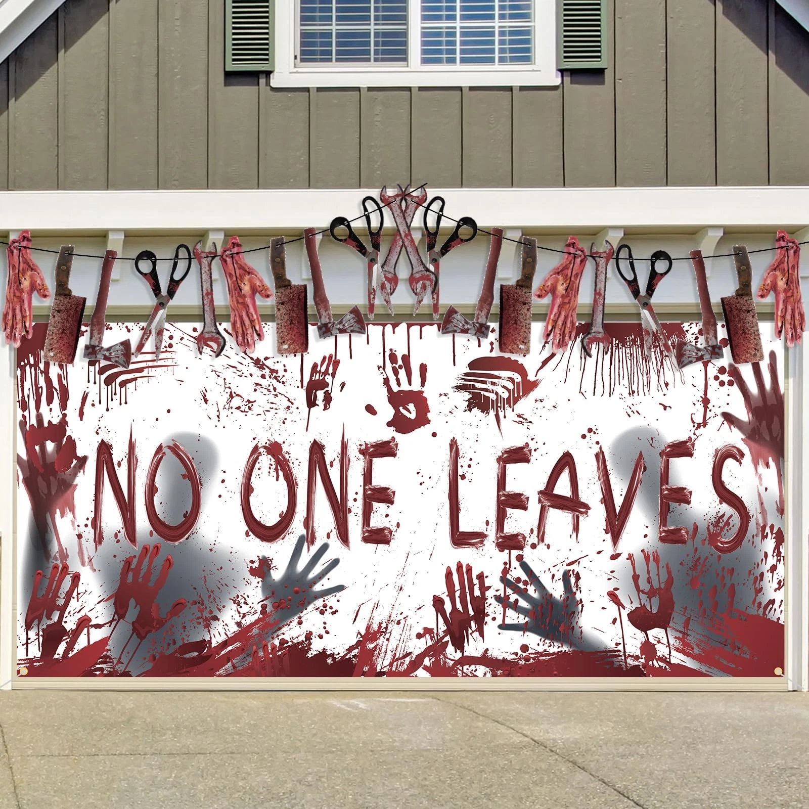 3 Pcs Halloween Bloody Handprint Garage Door Cover Horror Banner