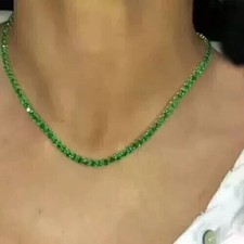 15Ct Round Lab Created Green Emerald Tennis Necklace 14K White Gold Plated 18"